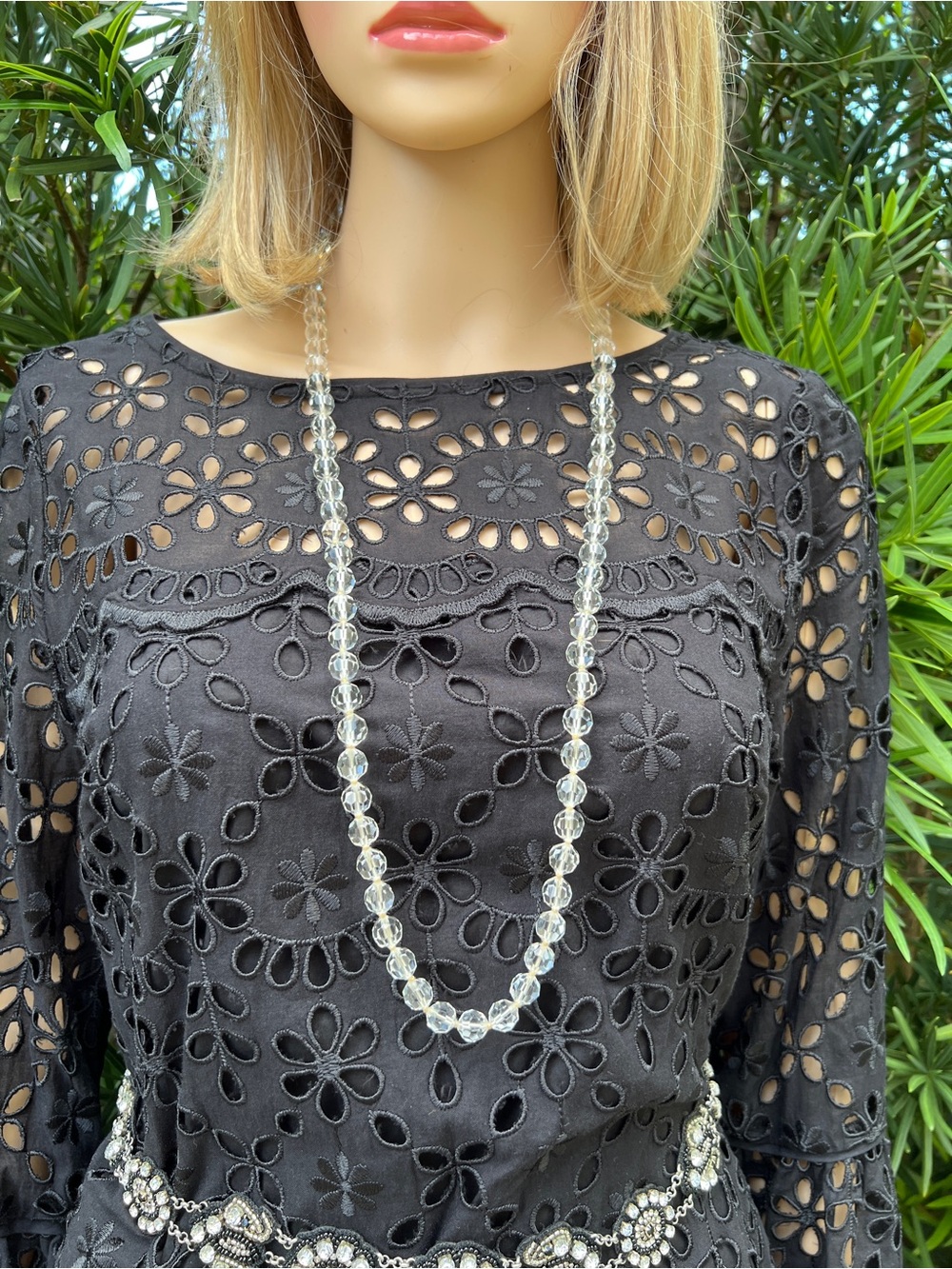 Vintage Clear Cut Glass Crystal Long Bead Necklace - Elegant Women’s Jewelry